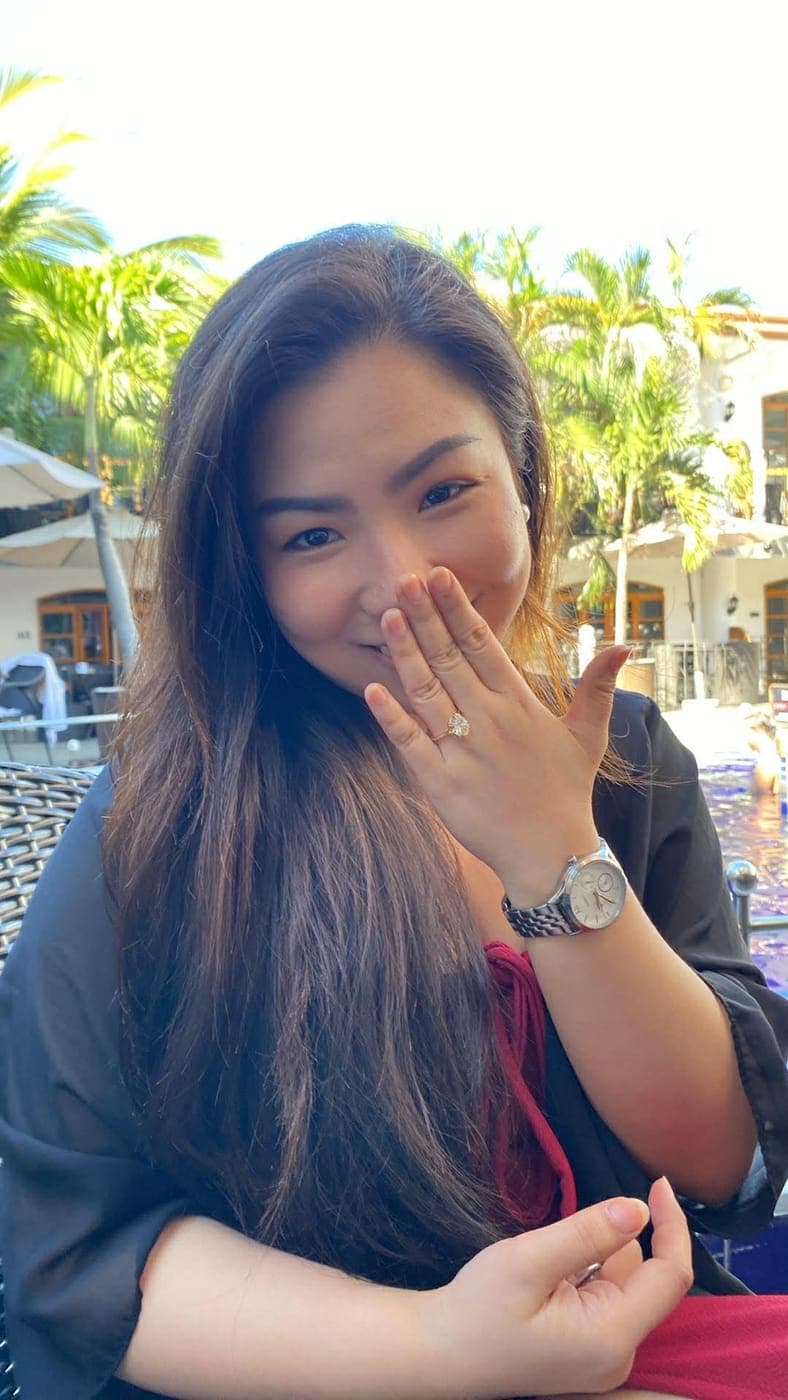Deborah showing off her engagement ring after the proposal in Clark, Pampanga